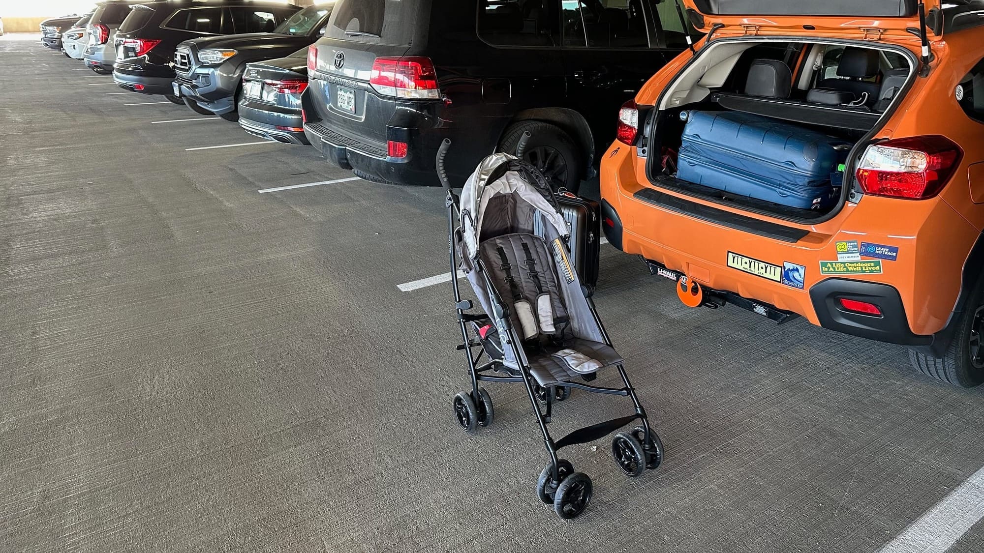 Summer Infant 3D Lite stroller in airport parking garage