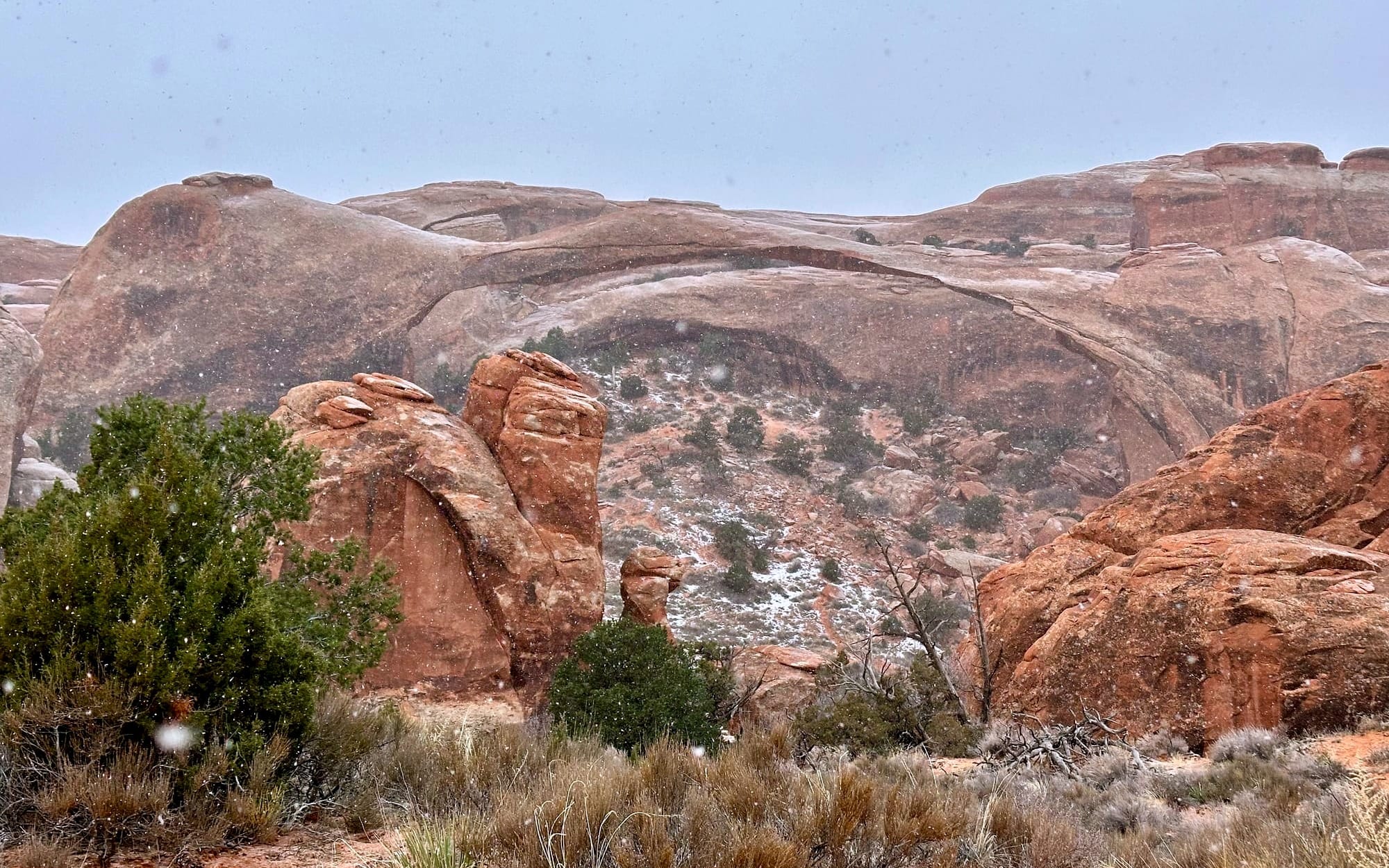 Landscape Arch while snowing