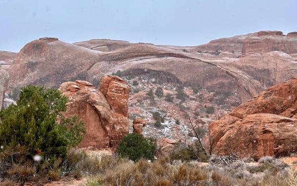 Landscape Arch while snowing